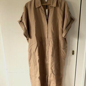 Chico's Midi Dress Linen Roll Tab Dolman Short Sycamore Size 4